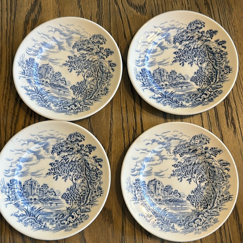 4 Wedgewood Countryside Blue White bread plate China Wedgwood English